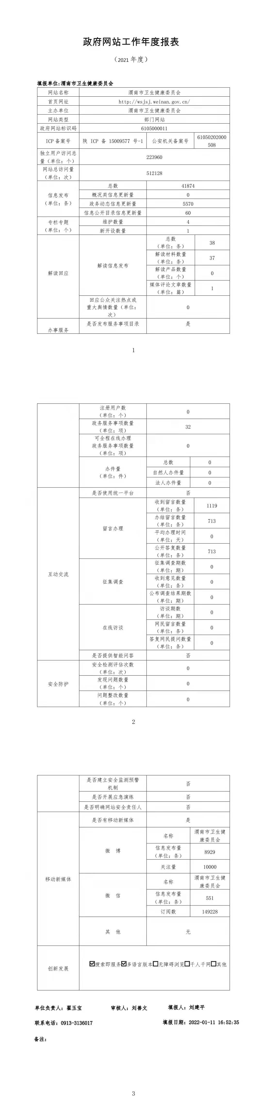 渭南市卫生健康委员会2021年度政府网站工作年度报表